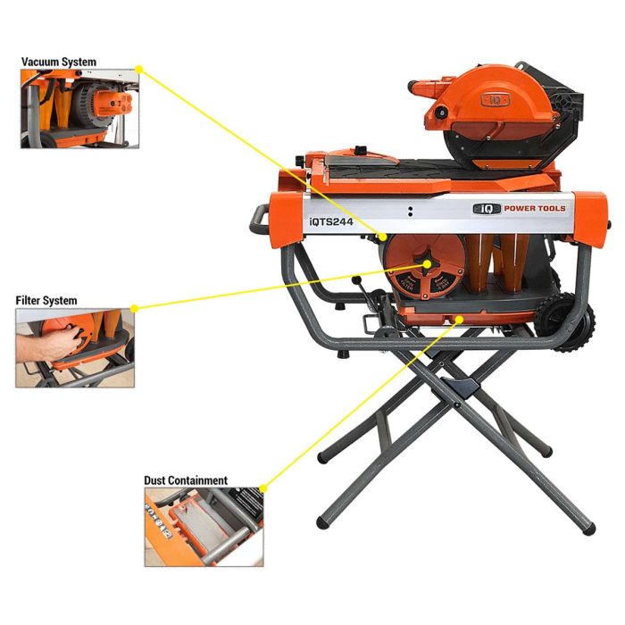 iQ Power Tools iQTS244 Dry-Cut Dustless Tile Saw with X-Stand