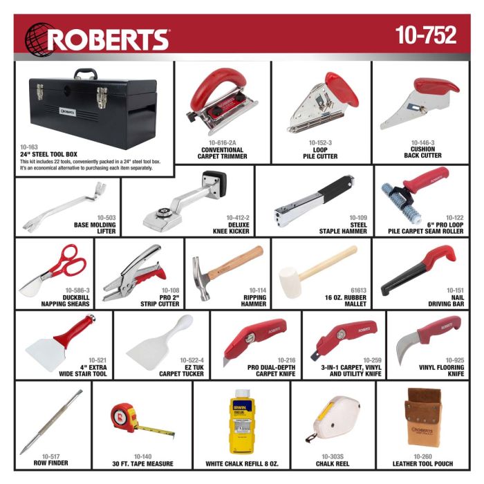 Roberts 10-752 Deluxe Carpet Installation Kit - Includes 22 Tools & 24" Toolbox
