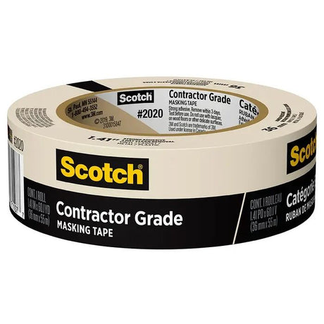 3M Scotch Contractor Grade Masking Tape, 1-1/2" x 60 yd Roll