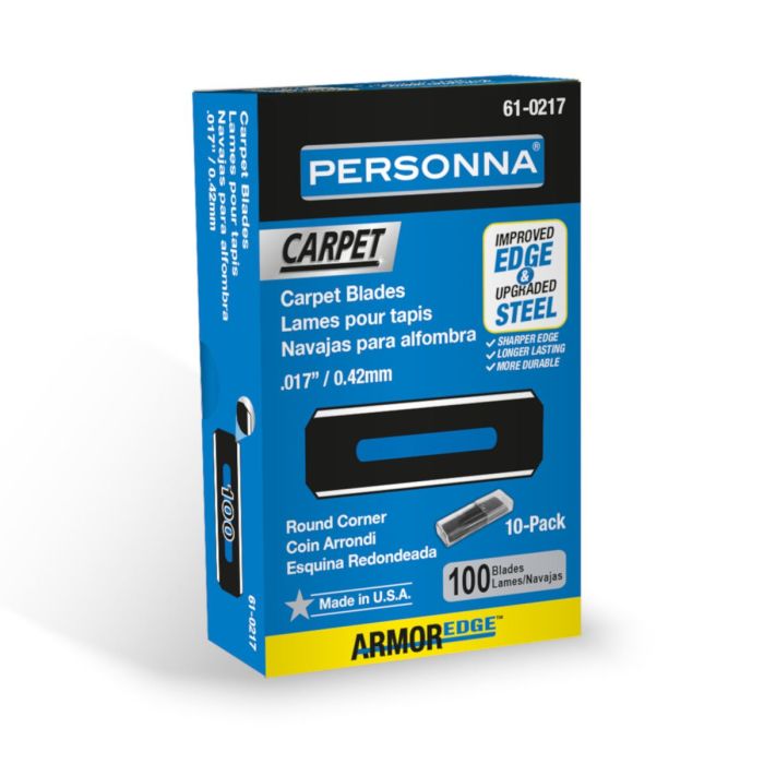 Personna 61-0217 .017" HD Blue Round Corner Slotted Carpet Blades (100 Pack)