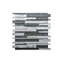 GTS Black & Grey Glass & Metal Multi Width Mosaic Tile, 12" x 12"