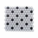 GTS Pure White & Raven Black Unglazed Porcelain 1" Hexagon Mosaic Tile, 12" x 12"