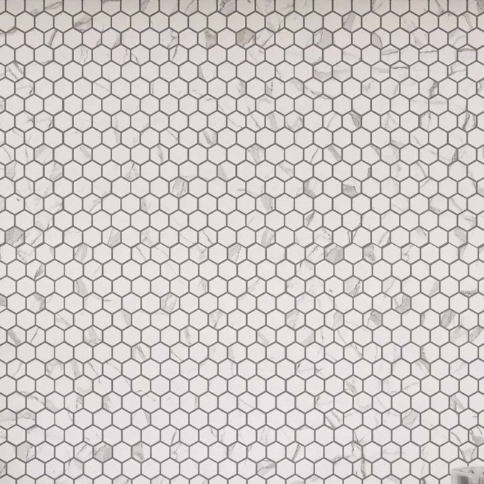 GTS Carrara Porcelain 1" Hexagon Tile, 12" x 12"