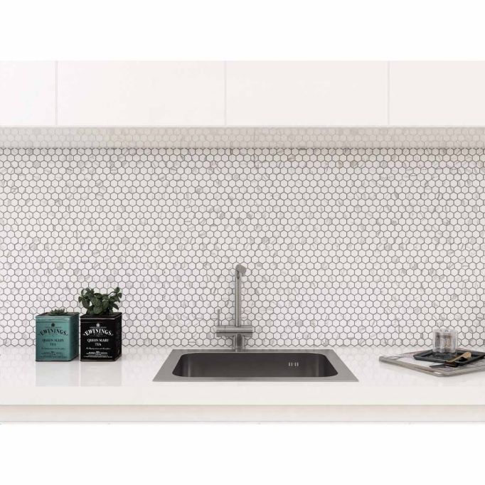 GTS Carrara Porcelain 1" Hexagon Tile, 12" x 12"