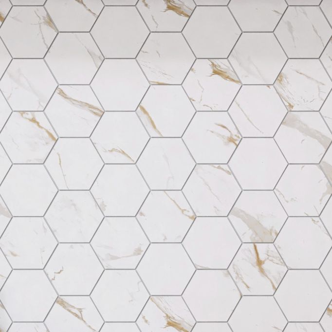 GTS Calacatta Gold Glazed Porcelain 1" Hexagon Tile, 12" x 12"
