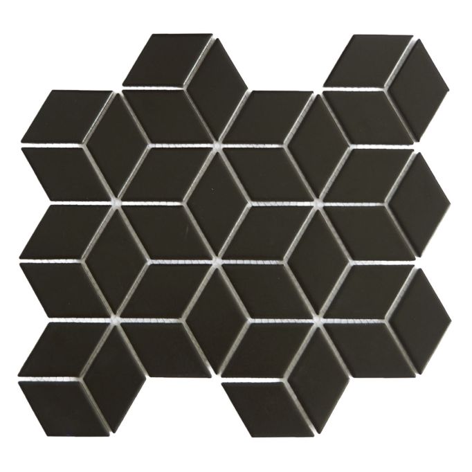 GTS Black Glazed Porcelain 4" Diamond Tile, 12" x 12"
