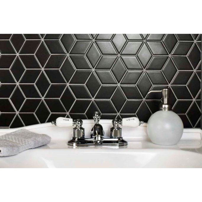 GTS Black Glazed Porcelain 4" Diamond Tile, 12" x 12"