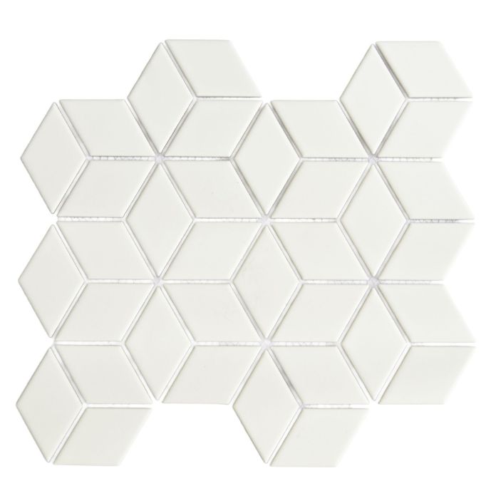 GTS White Glazed Porcelain 4" Diamond Tile, 12" x 12"