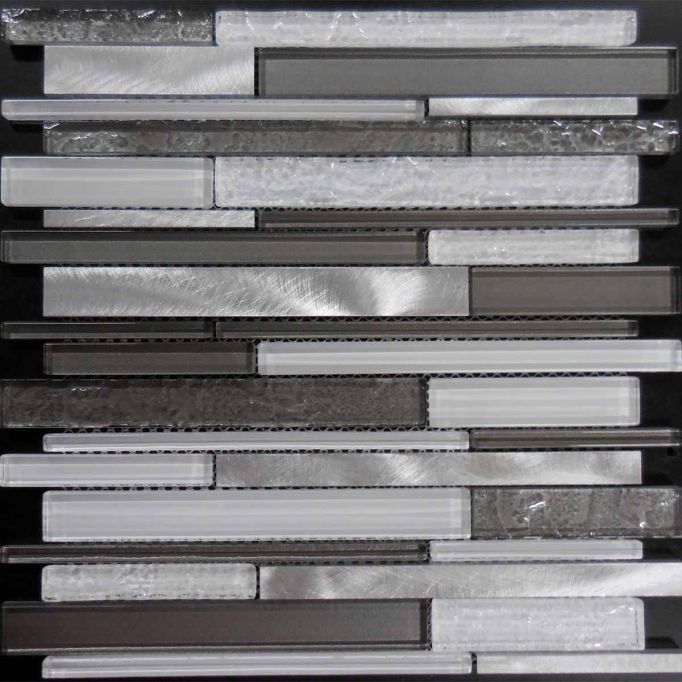 GTS White Glass & Metal Multi Width Mosaic Tile, 12" x 12"
