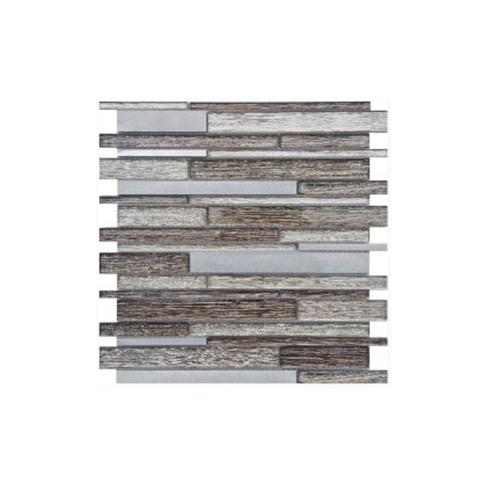 GTS Brown & Grey Glass & Metal Multi Width Mosaic Tile, 12" x 12"