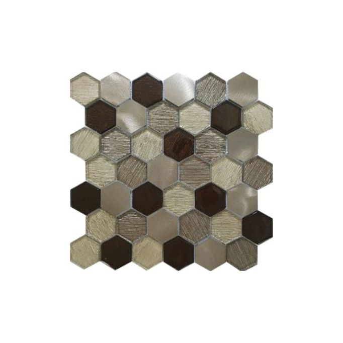 GTS Dark Brown Mix Glass and Metal 2" Hexagon Tile, 12" x 12"