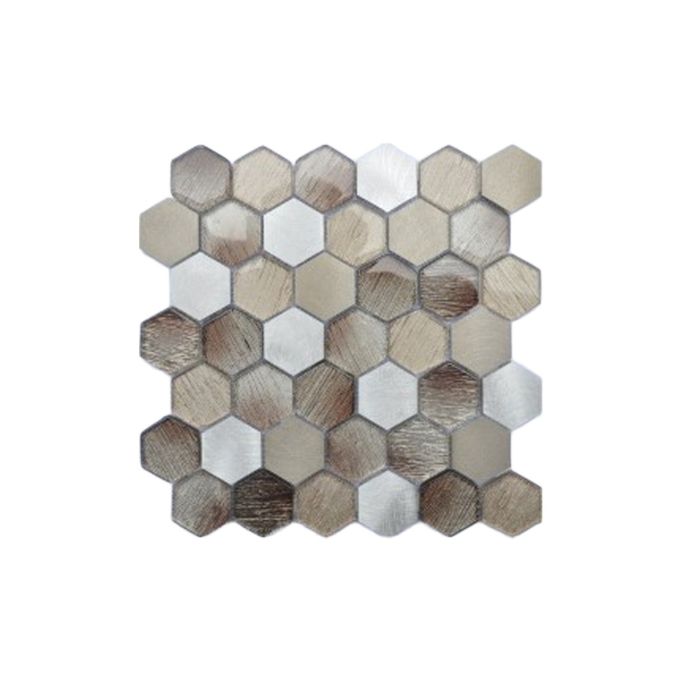 GTS Light Brown Mix Glass and Metal 2" Hexagon Tile, 12" x 12"