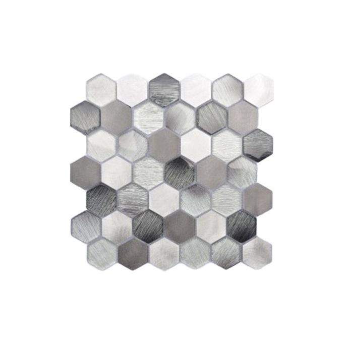 GTS Mixed Grey Glass and Metal 2" Hexagon Tile, 12" x 12"