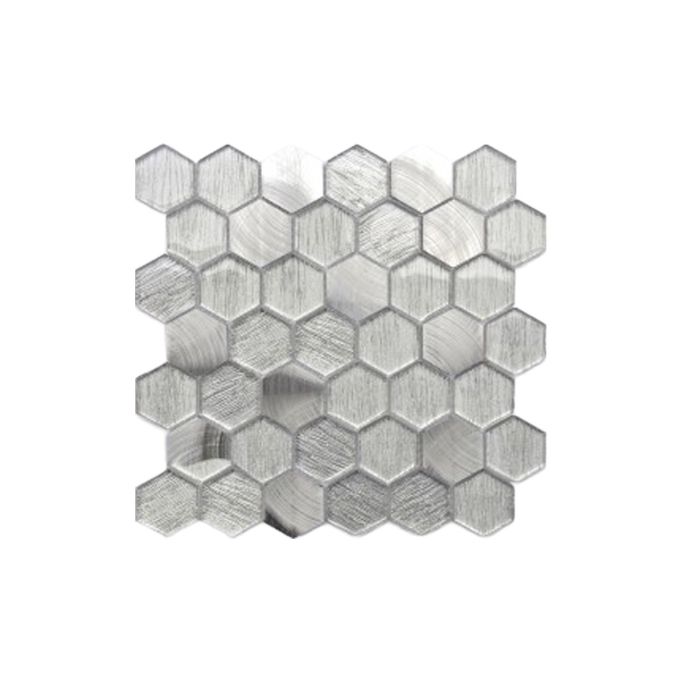 GTS Light Grey Glass and Metal 2" Hexagon Tile, 12" x 12"