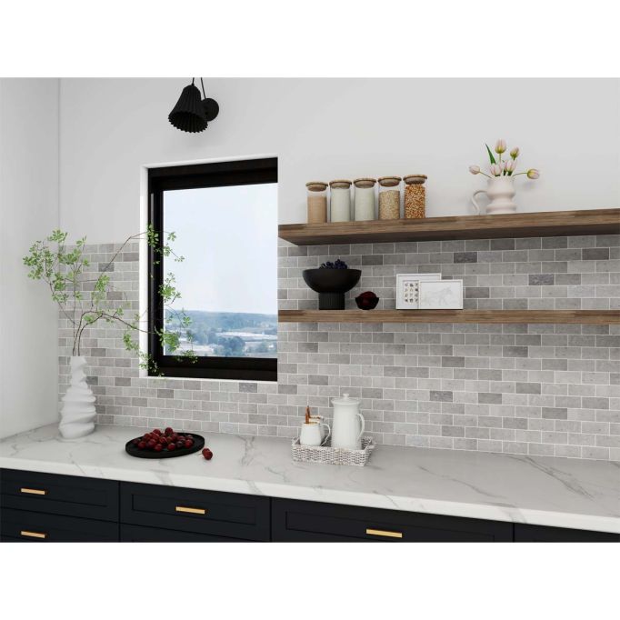 GTS Grey Mounted Mosaic 2" x 4" Subway Tile, 12" x 12"