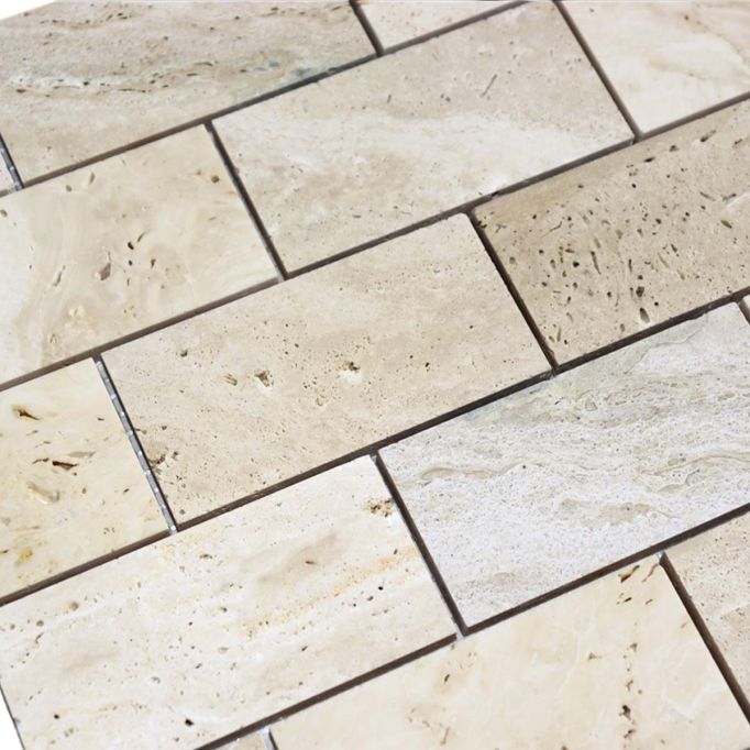 GTS Travertine Mounted Mosaic 2" x 4" Subway Tile, 12" x 12"