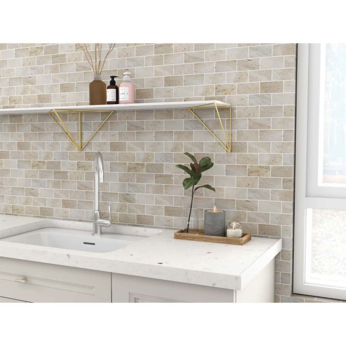 GTS Travertine Mounted Mosaic 2" x 4" Subway Tile, 12" x 12"