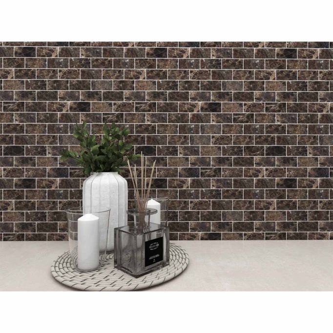 GTS Emperador Mixed Mounted Mosaic 2" x 4" Subway Tile, 12" x 12"