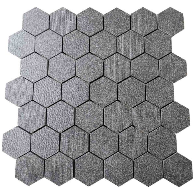 GTS Slate Grey Porcelain Mosaic 2" Hexagon Tile, 12" x 12"