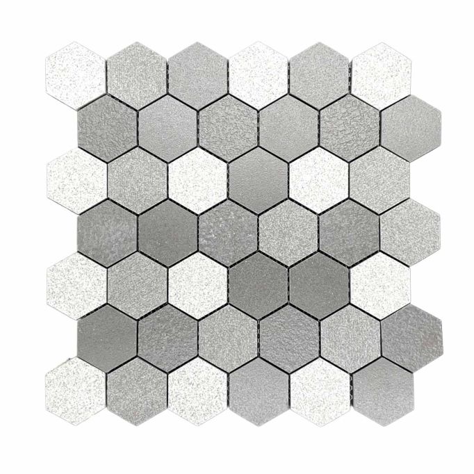 GTS Mixed Grey Porcelain Mosaic 2" Hexagon Tile, 12" x 12"