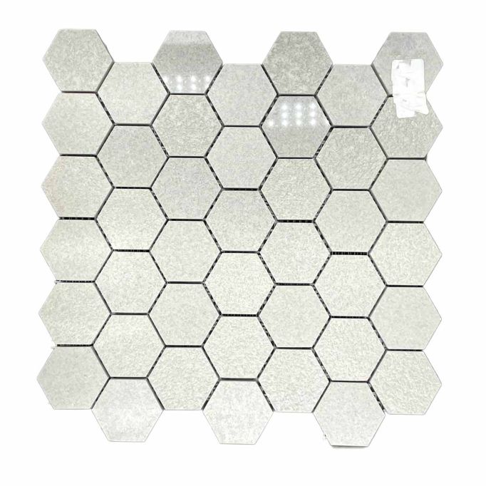 GTS Light Grey Porcelain Mosaic 2" Hexagon Tile, 12" x 12"