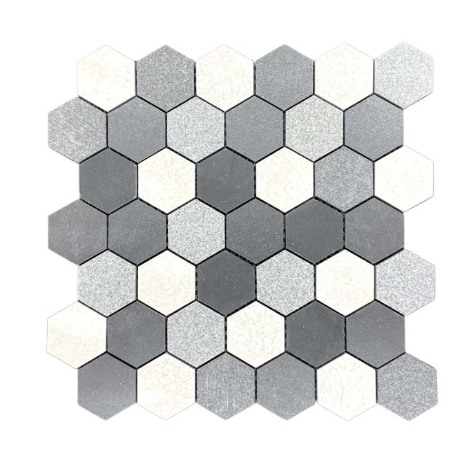 GTS Salt N Pepper Porcelain Mosaic 2" Hexagon Tile, 12" x 12"