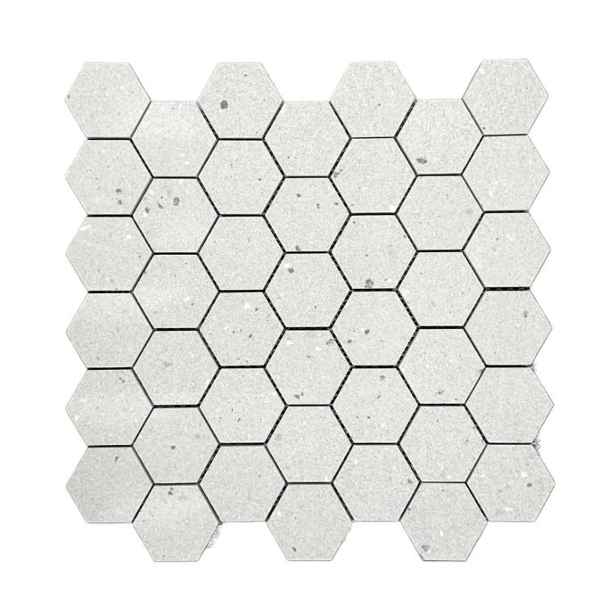 GTS Grey Terrazzo Porcelain Mosaic 2" Hexagon Tile, 12" x 12"