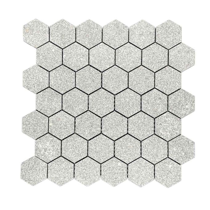 GTS Charcoal Terrazzo Porcelain Mosaic 2" Hexagon Tile, 12" x 12"