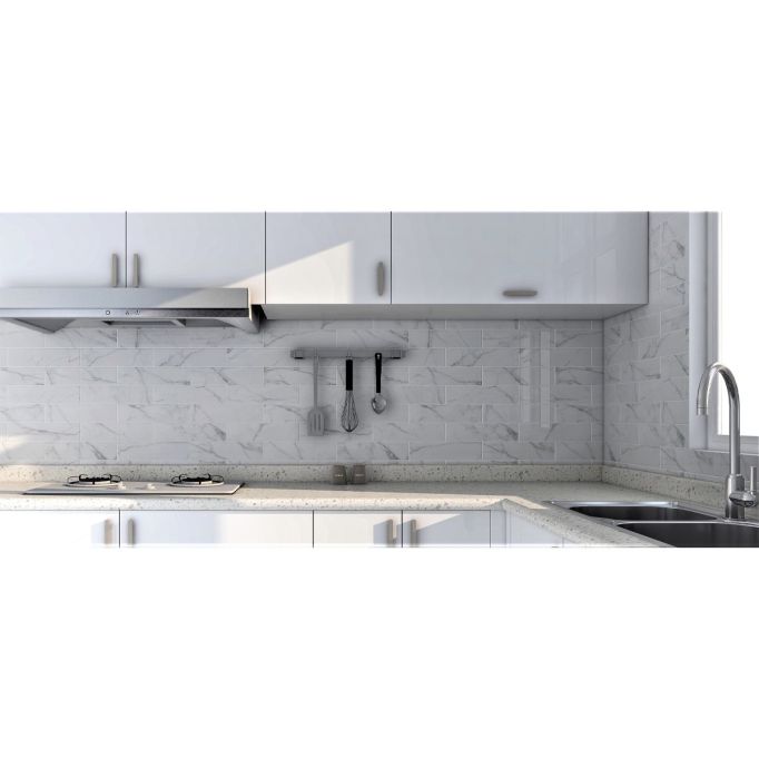 GTS Statuario Recycled Glass Subway Tile, 3" x 12"