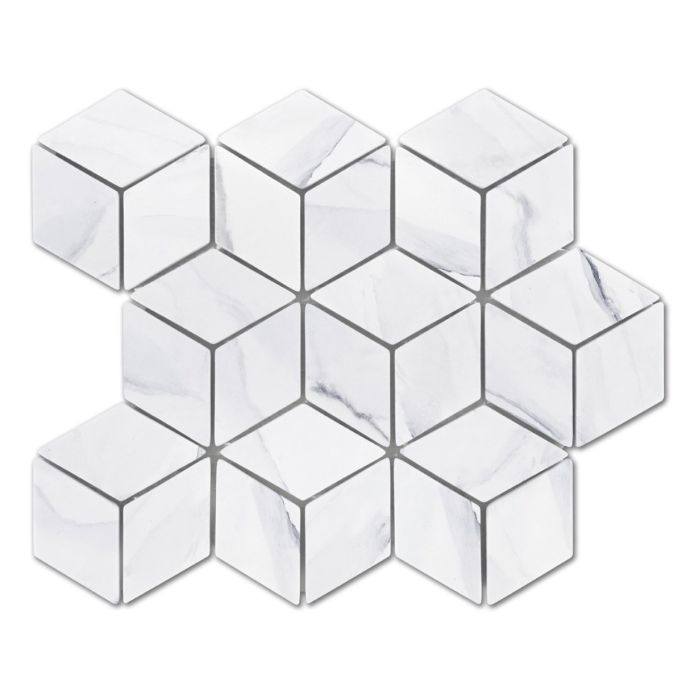 GTS Statuario Patterned Recycled Glass Diamond Tile, 12" x 12"