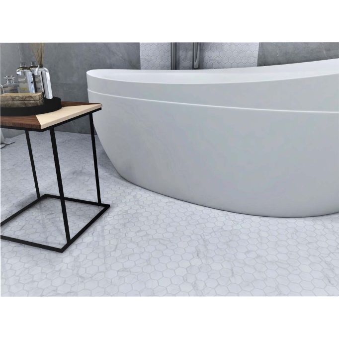 GTS Statuario Recycled Glass 2" Hexagon Tile, 12" x 12"