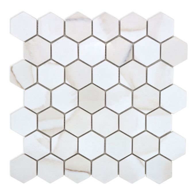 GTS Calcutta Gold Recycled Glass 2" Hexagon Tile, 12" x 12"