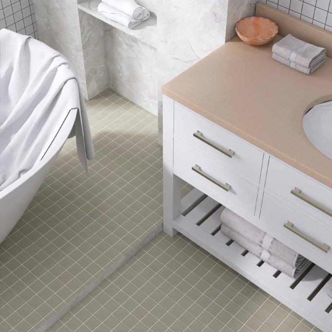GTS Classic Taupe Unglazed Porcelain 2" Square Mosaic Tile, 12" x 12"