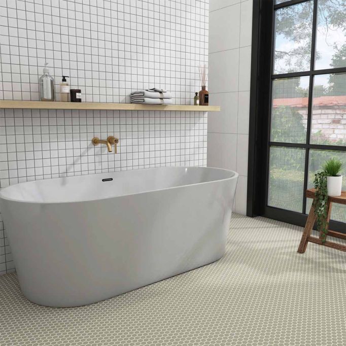 GTS Classic Taupe Unglazed Porcelain 1" Hexagon Mosaic Tile, 12" x 12"