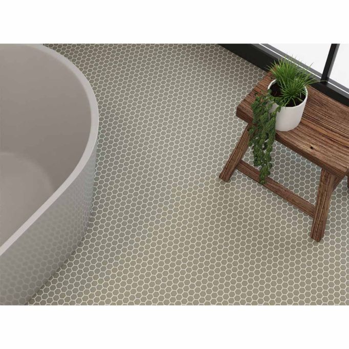 GTS Classic Taupe Unglazed Porcelain 1" Hexagon Mosaic Tile, 12" x 12"
