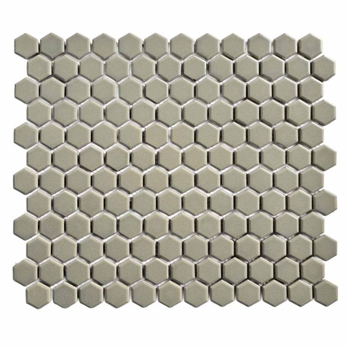 GTS Classic Taupe Unglazed Porcelain 1" Hexagon Mosaic Tile, 12" x 12"