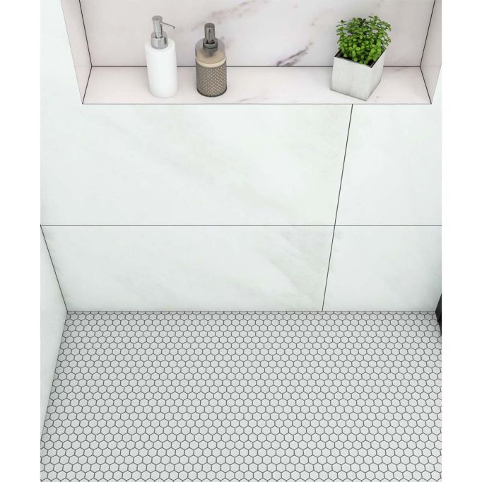 GTS Pure White Unglazed Porcelain 1" Hexagon Mosaic Tile, 12" x 12"