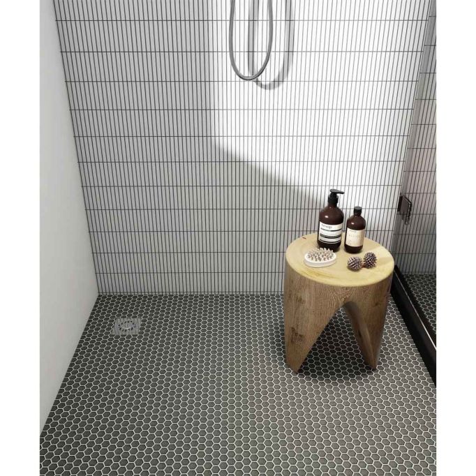 GTS Raven Black Unglazed Porcelain 1" Hexagon Mosaic Tile, 12" x 12"