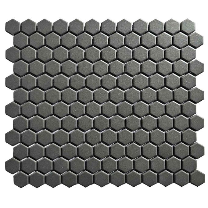 GTS Raven Black Unglazed Porcelain 1" Hexagon Mosaic Tile, 12" x 12"
