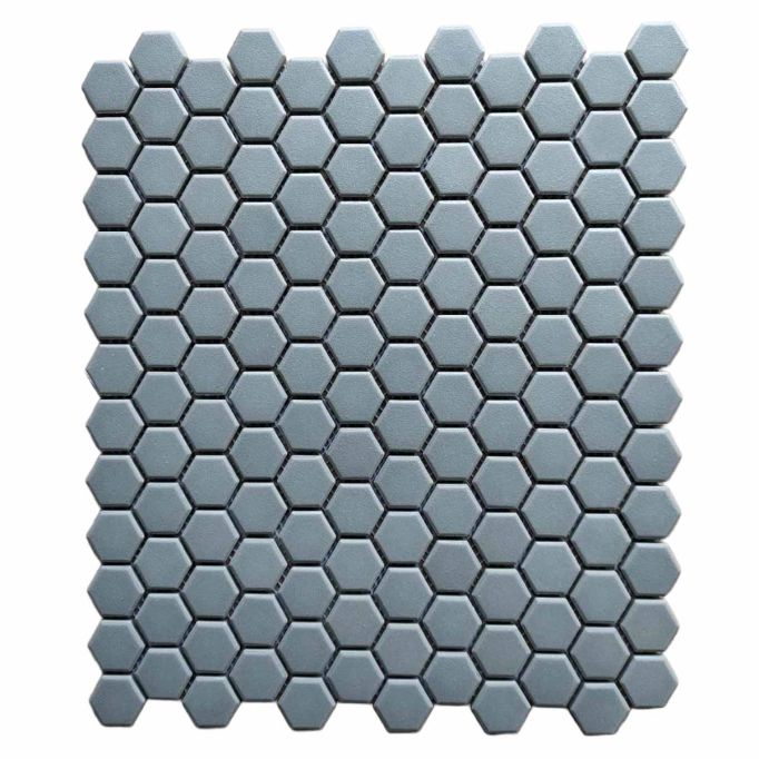 GTS Exclusive Grey Unglazed Porcelain 1" Hexagon Mosaic Tile, 12" x 12"