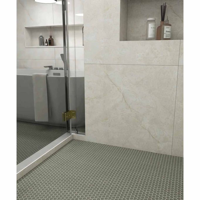 GTS Exclusive Grey Unglazed Porcelain 1" Hexagon Mosaic Tile, 12" x 12"