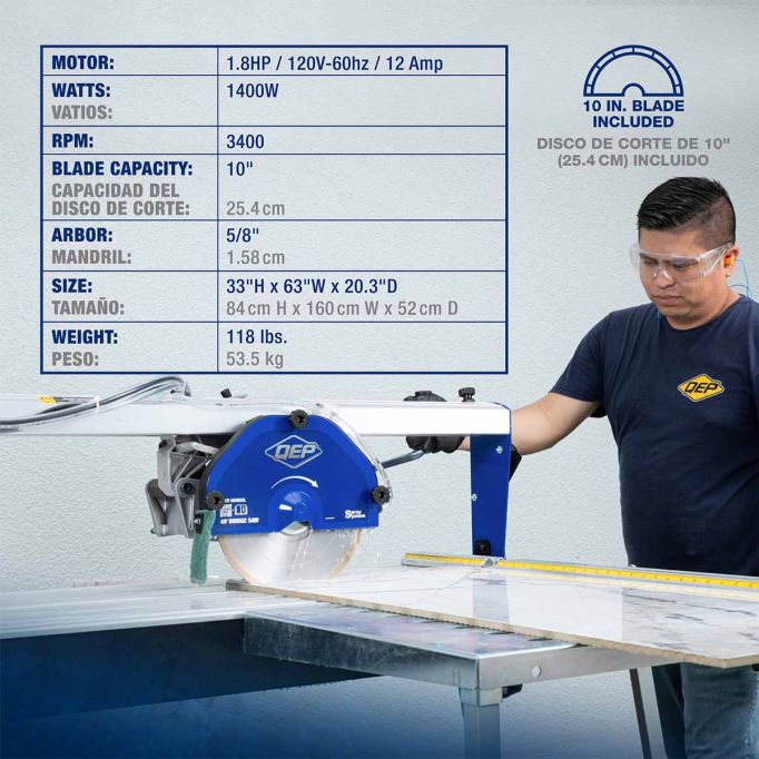 QEP 83249 49" Bridge Saw for Large Format Tile, Porcelain, and Stone